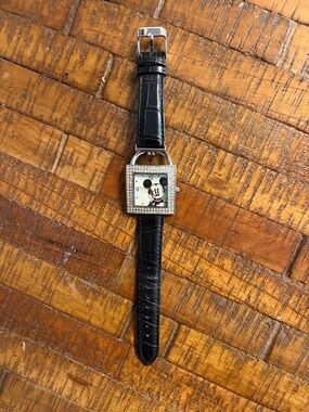 Disney Black Mickey Mouse Square Face Watch with Rhinestones